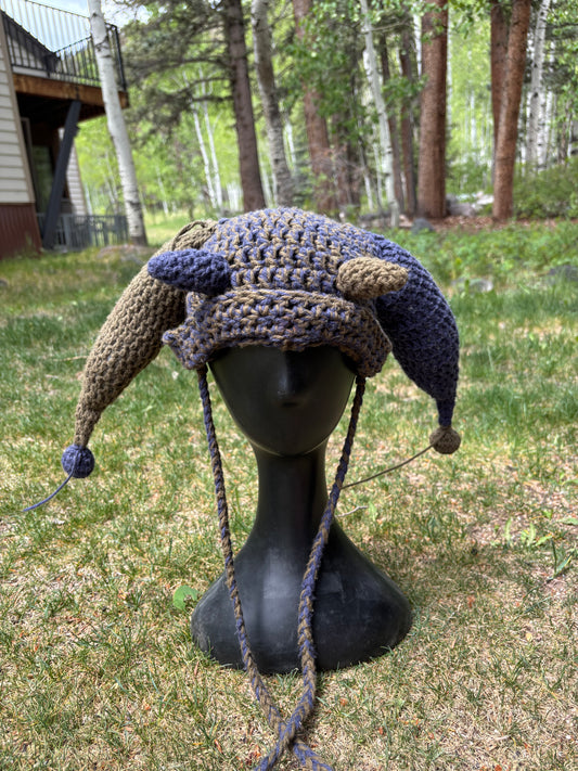 Blue and green jester half mask