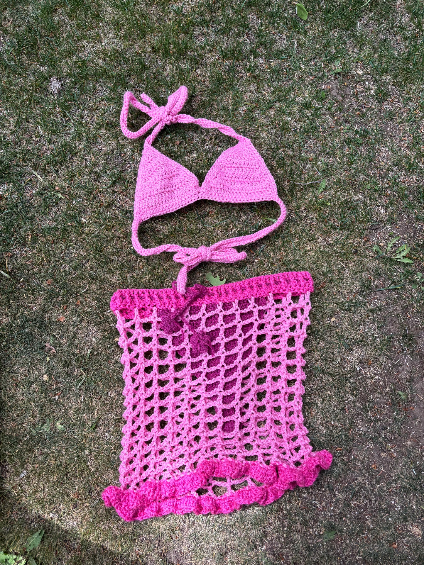 Pink bikini/ skirt set