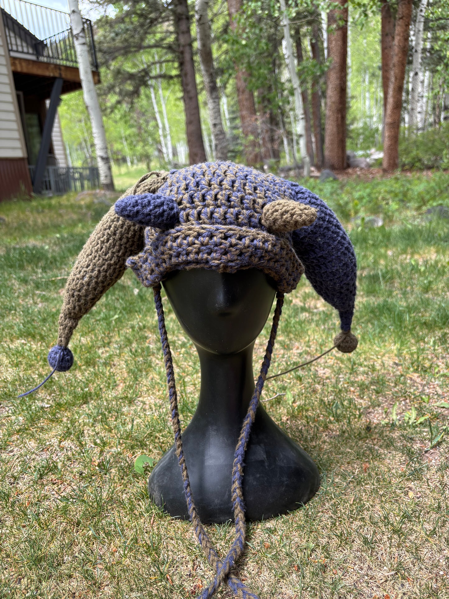 Blue and green jester half mask