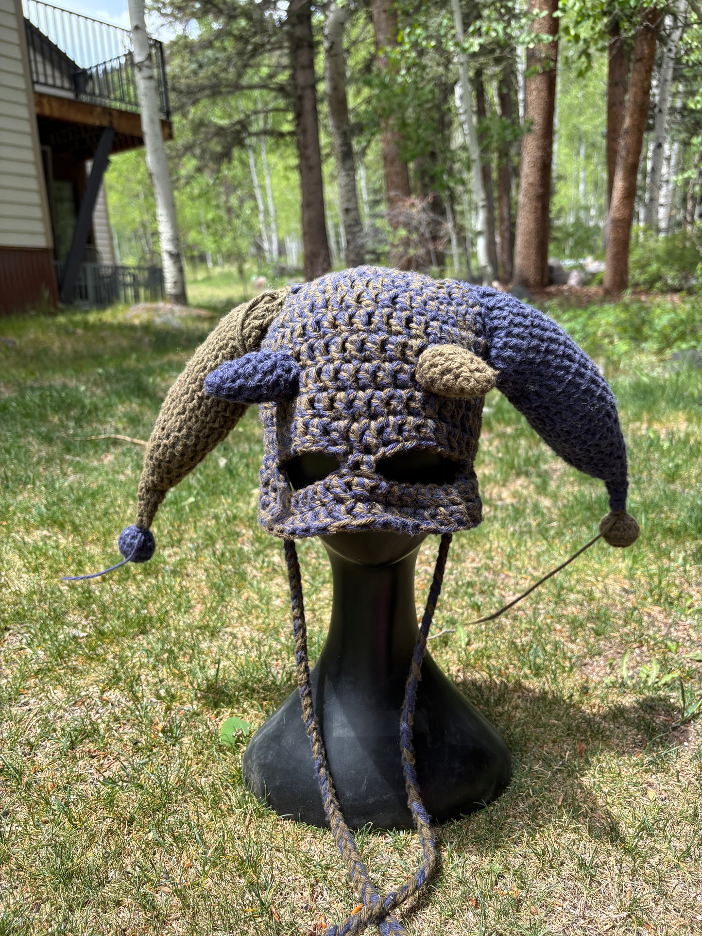 Blue and green jester half mask