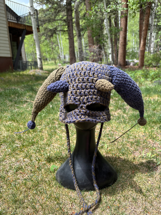Blue and green jester half mask