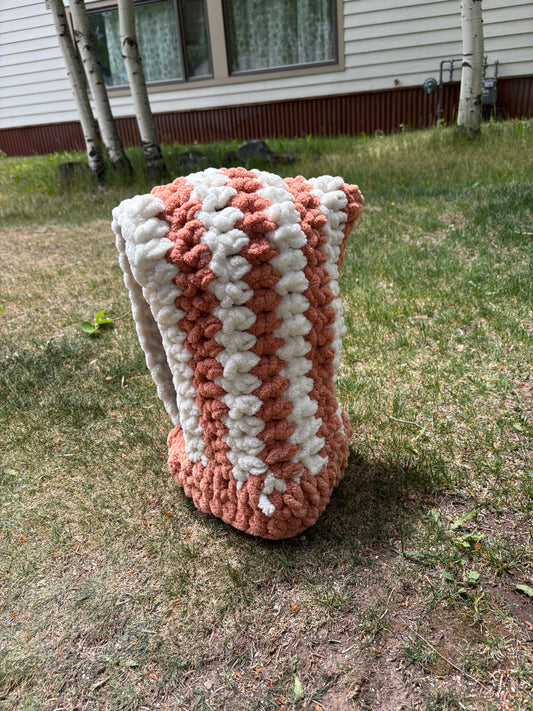 soft peach and white hood
